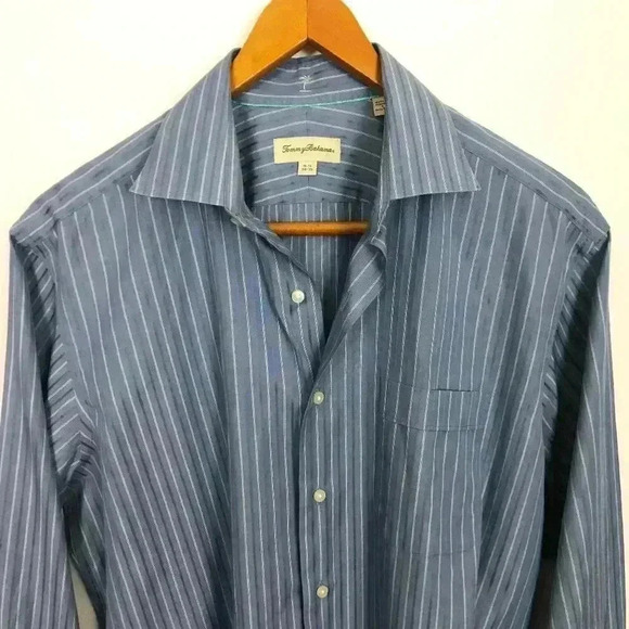 Tommy Bahama Men Striped Blue White 16.5 Shirt - Picture 1 of 4
